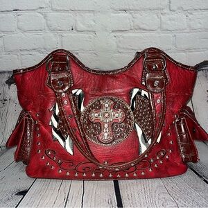 Vintage Y2K Cowgirl Trendy Western Cross Rhinestone Studded Shoulder Bag